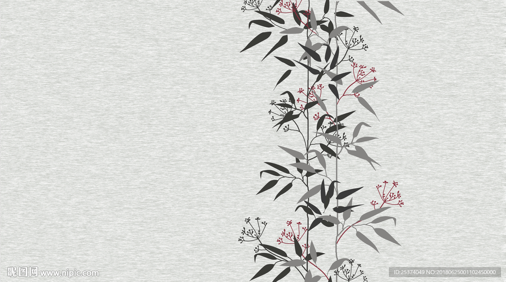 纤维新中式手绘竹子花背景墙