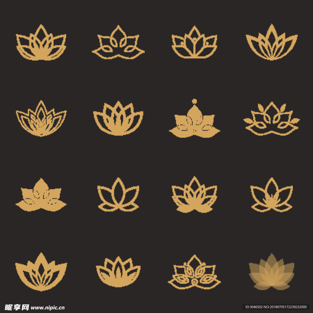 荷花莲花logo标志图标设计