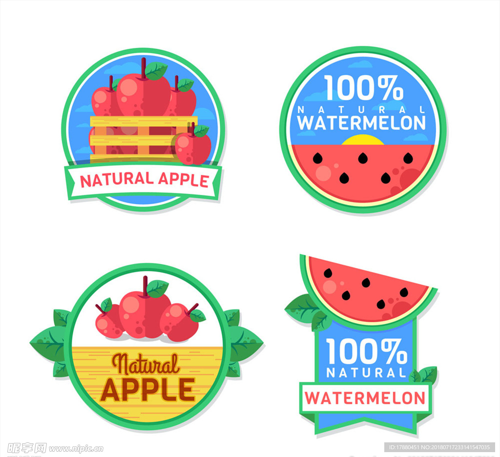 创意苹果和西瓜果汁标签矢量图