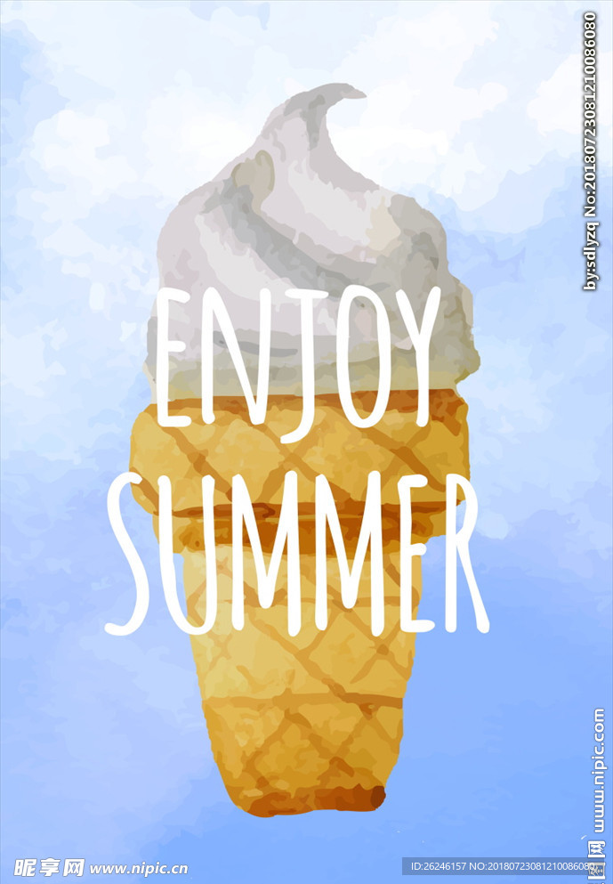 水彩清凉夏日冰淇淋图片海报