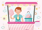粉色棉花糖车和男子
