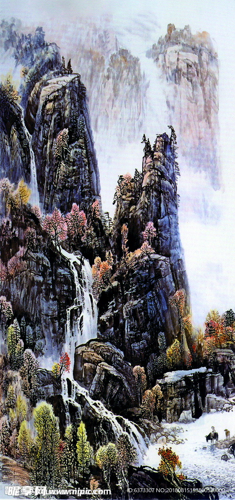山水 玄關 背景 彩色 中國風
