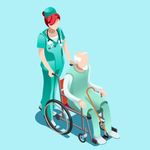 矢量医生护士推着坐轮椅的病人