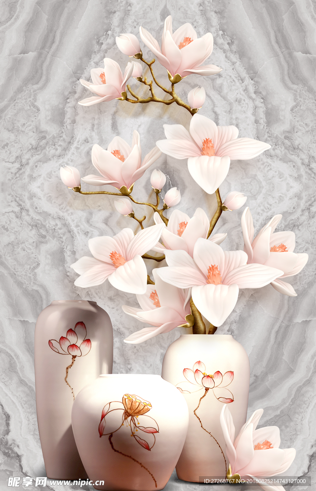 简约浮雕立体花卉花瓶玄关装饰画