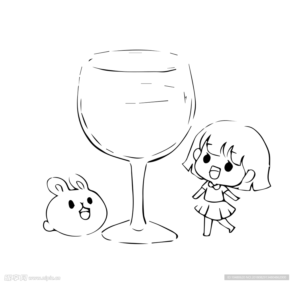 卡通女孩和酒杯