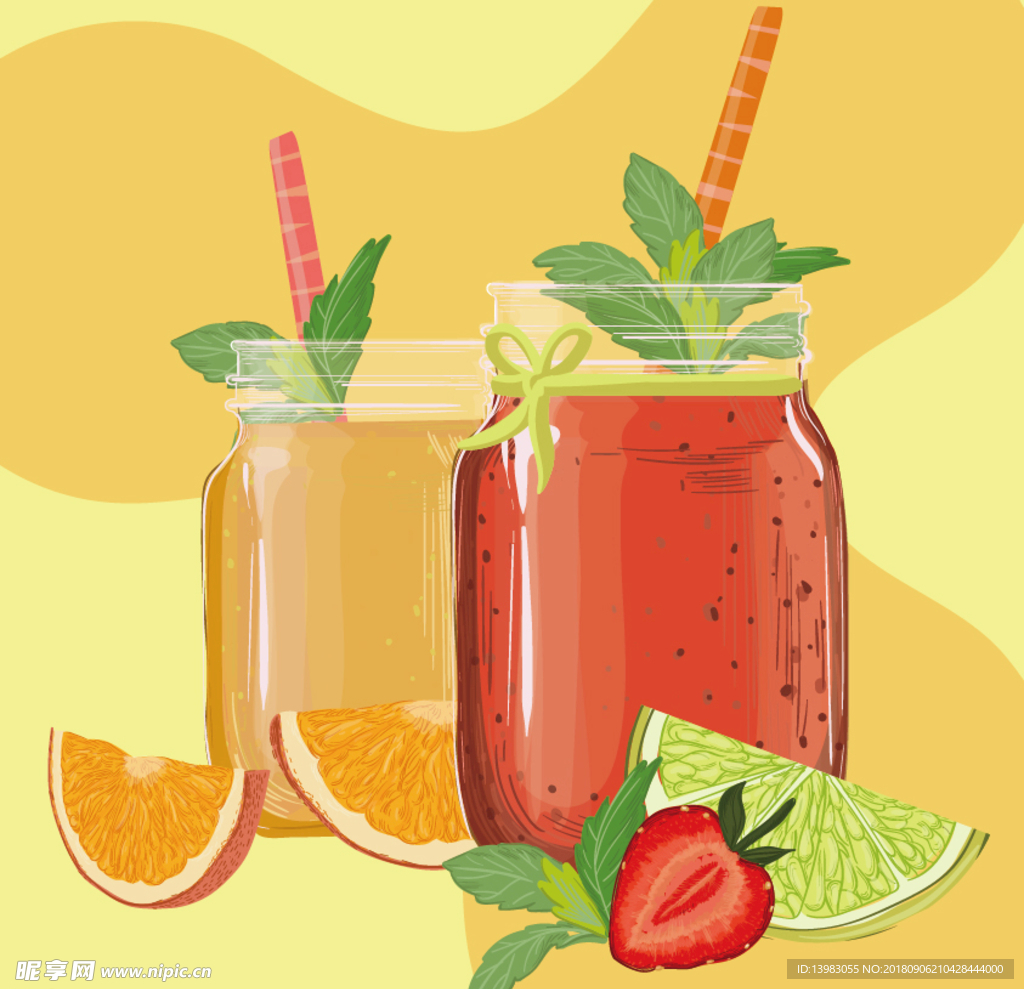 彩绘橙汁和草莓汁