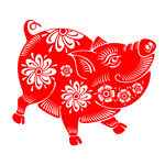 手绘猪年新年红色窗花剪纸设计