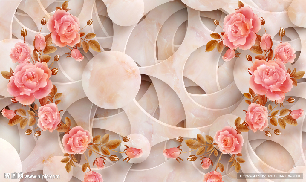 3D立体花卉玫瑰墙画