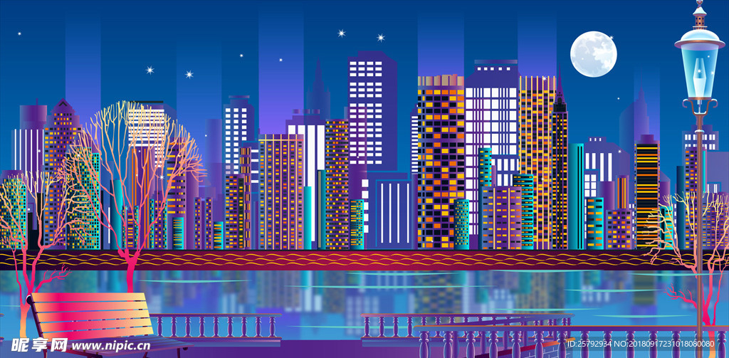 絢麗的立體城市插畫
