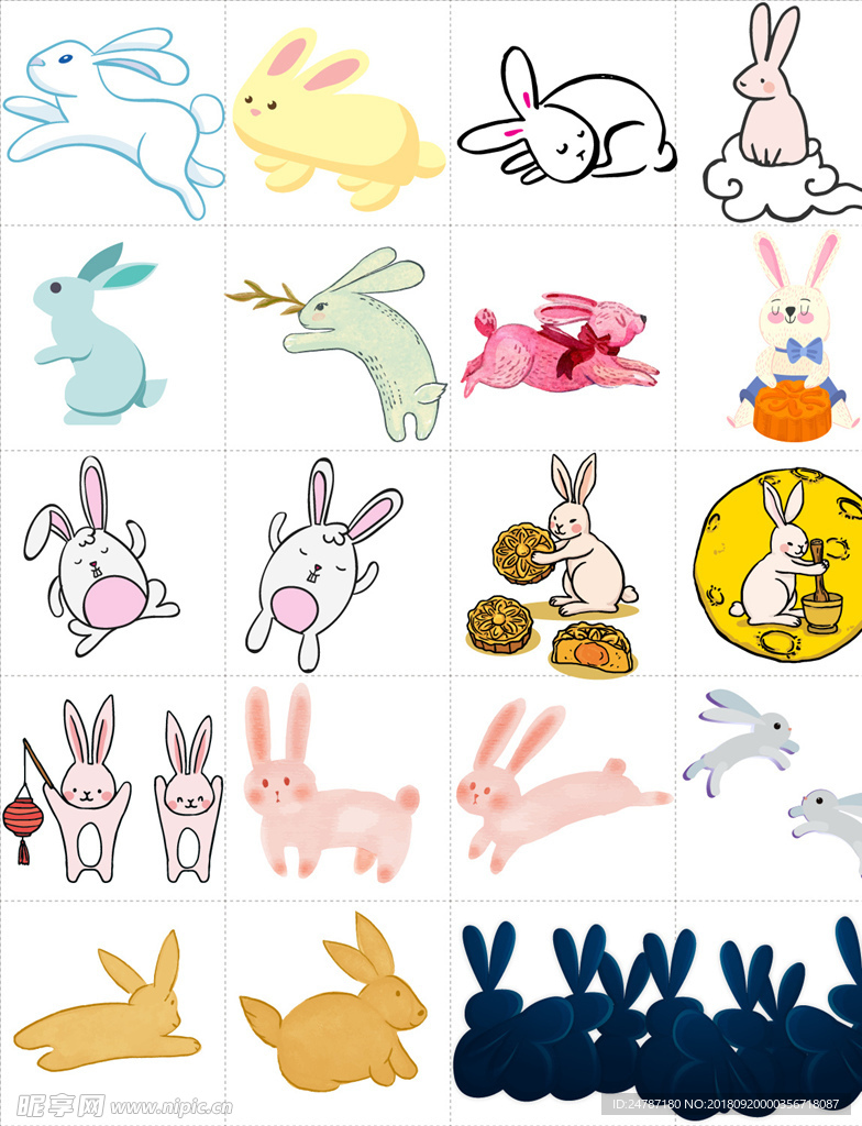 矢量卡通彩色中秋节兔子