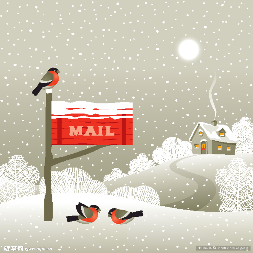 冬季大雪中邮箱矢量