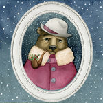 手绘水彩冬季小动物棕熊插画