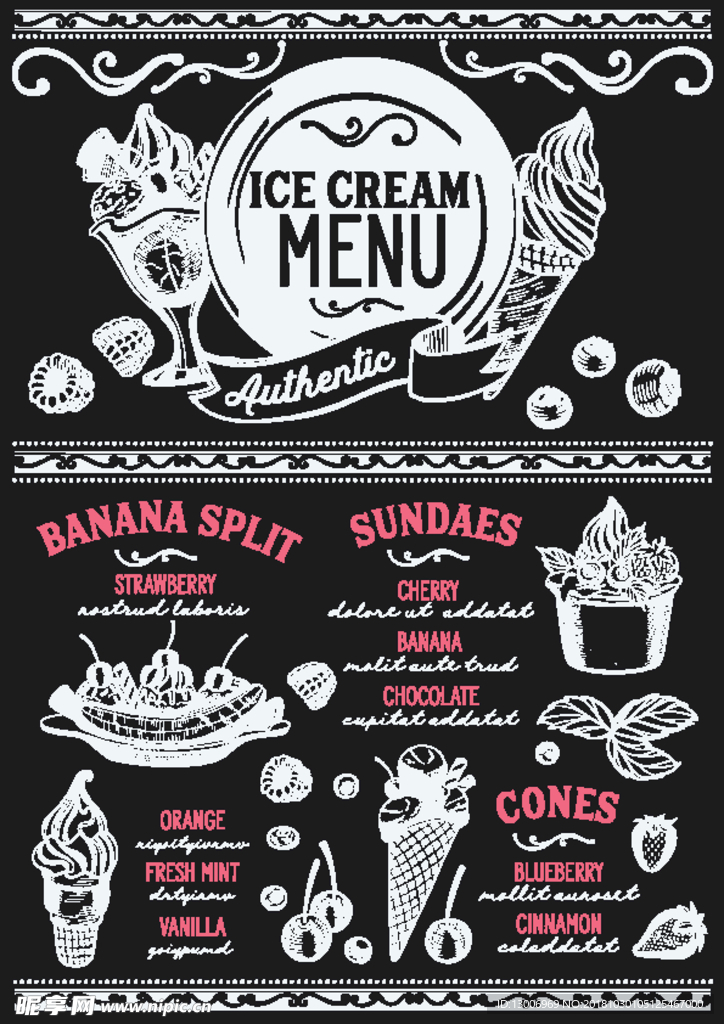 手绘冰淇淋甜品冷饮菜单模板