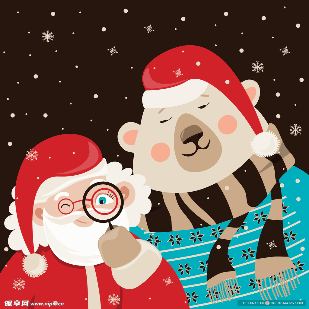 复古圣诞节北极熊海报