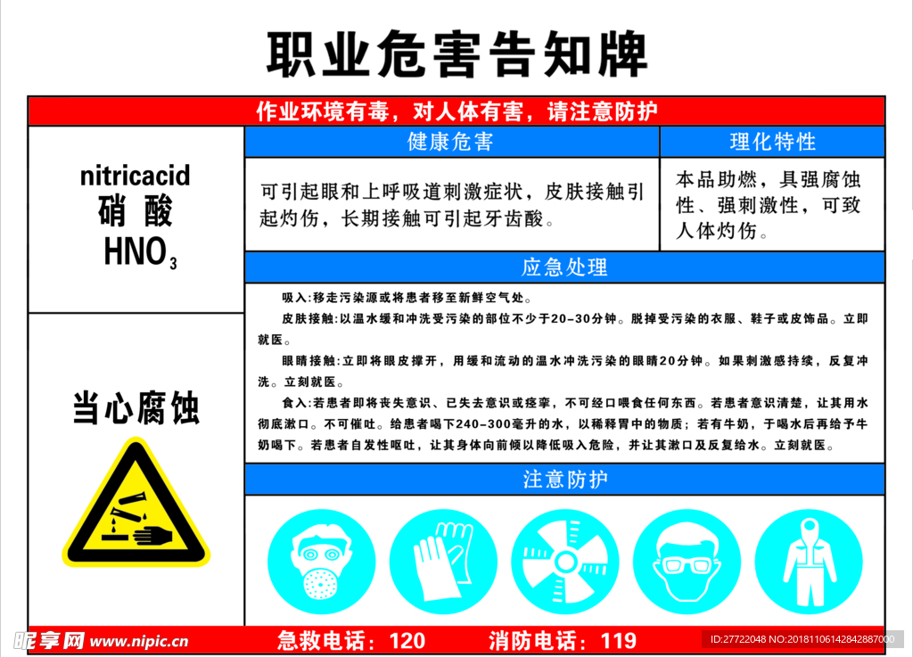 硝酸职业危害告知牌横