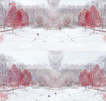梦幻冬天雪景红叶树下雪高清视频