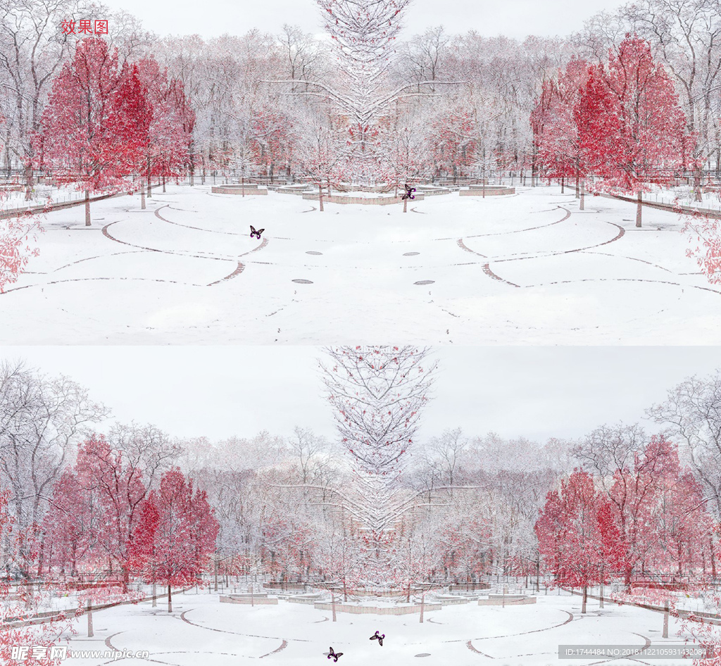 梦幻冬天雪景红叶树下雪高清视频