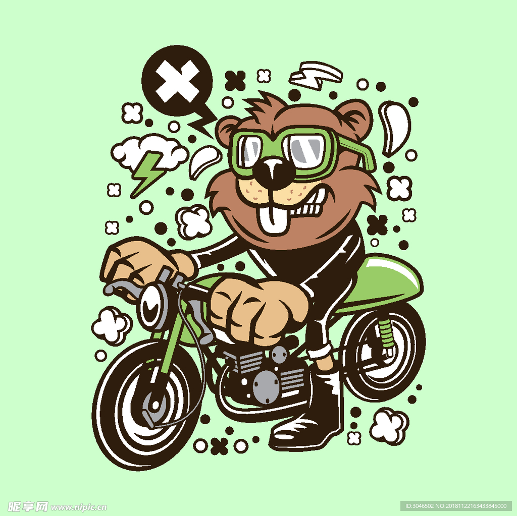 卡通动漫骑摩托车的动物狮子
