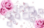 3D立体粉红花朵背景墙