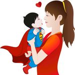 可爱 超人小宝宝 亲 微笑妈妈