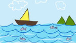 卡通海洋鱼群帆船