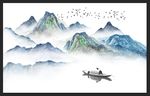 新中式蓝色抽象山水风景背景墙