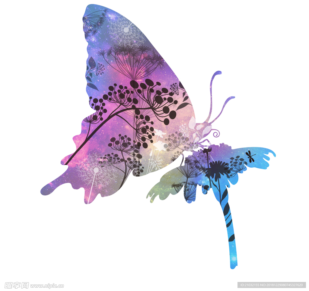 夢幻 星空 蝴蝶 花朵