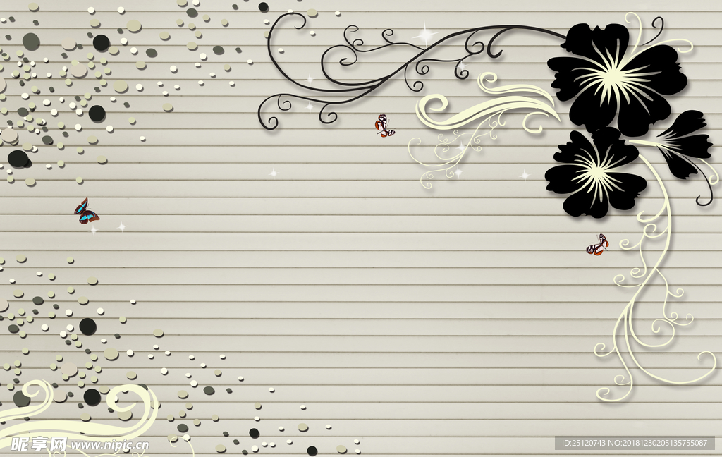 浪漫3D立体黑色时尚花朵背景墙