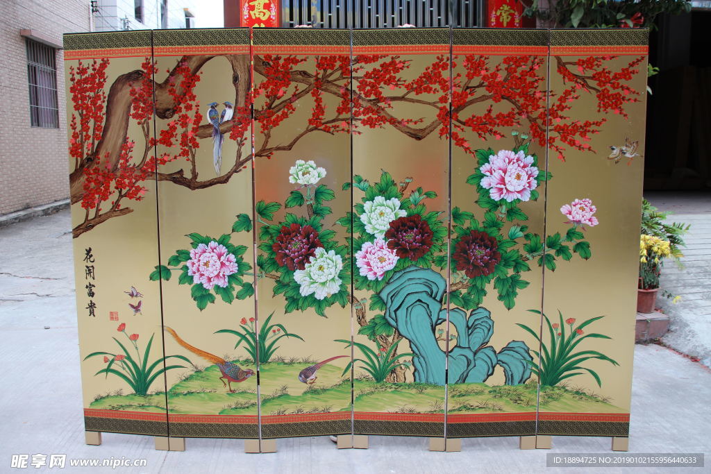 金箔屏風 漆繪屏風 手繪 屏風