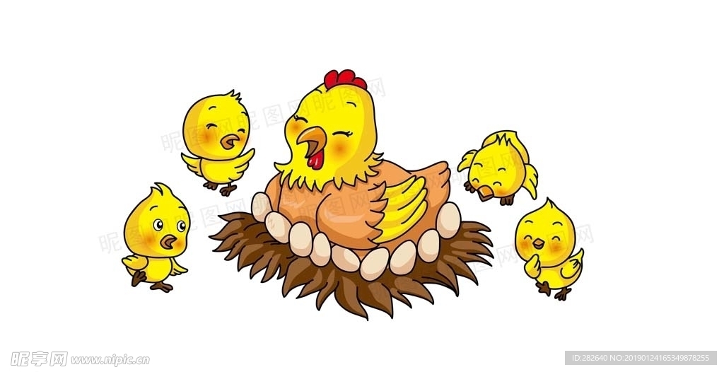 原创动物卡通系列 母鸡和小鸡