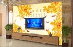 富贵牡丹鱼  客厅电电视背景墙