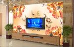 客厅富贵牡丹鱼电视背景墙图片