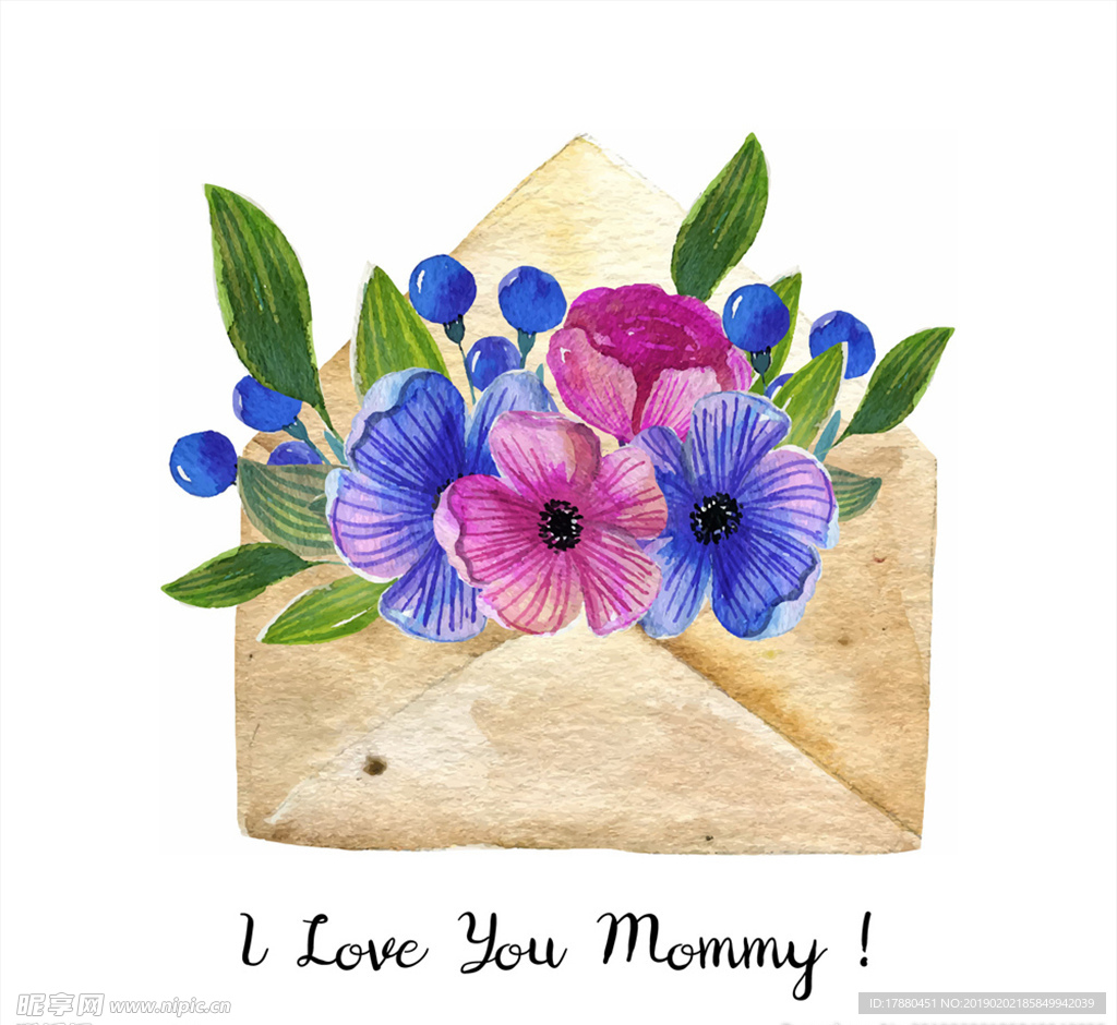 彩绘母亲节装满花卉的信封