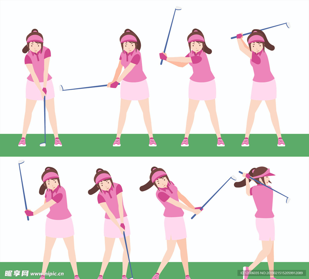 8款创意高尔夫女子动作矢量图