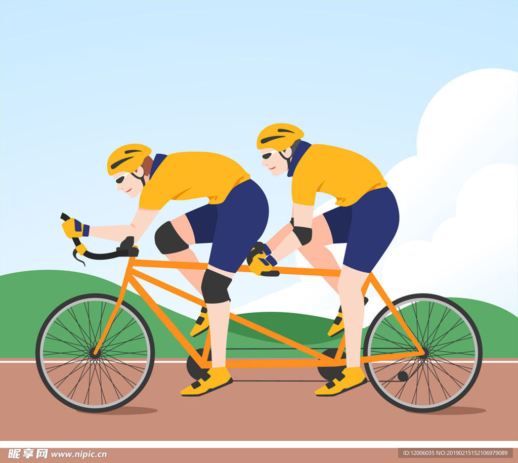 创意骑双人自行车的人物矢量图
