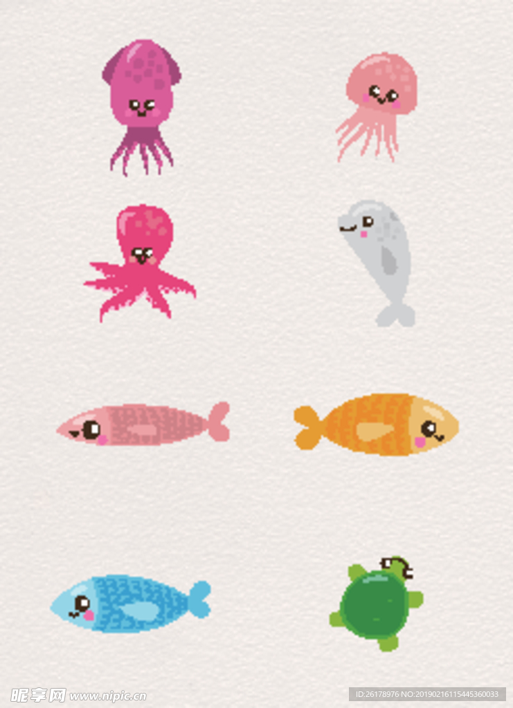 害羞可爱海洋动物卡通