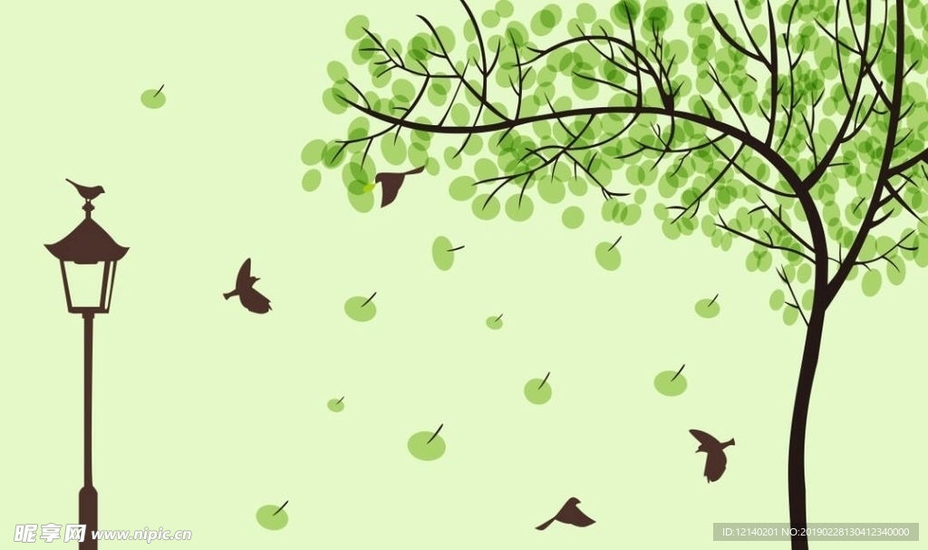 绿色大树小鸟