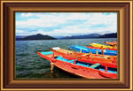 油画 泸沽湖 船 边框 相框