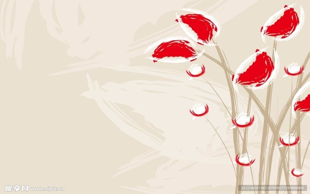 手绘抽象红色花卉