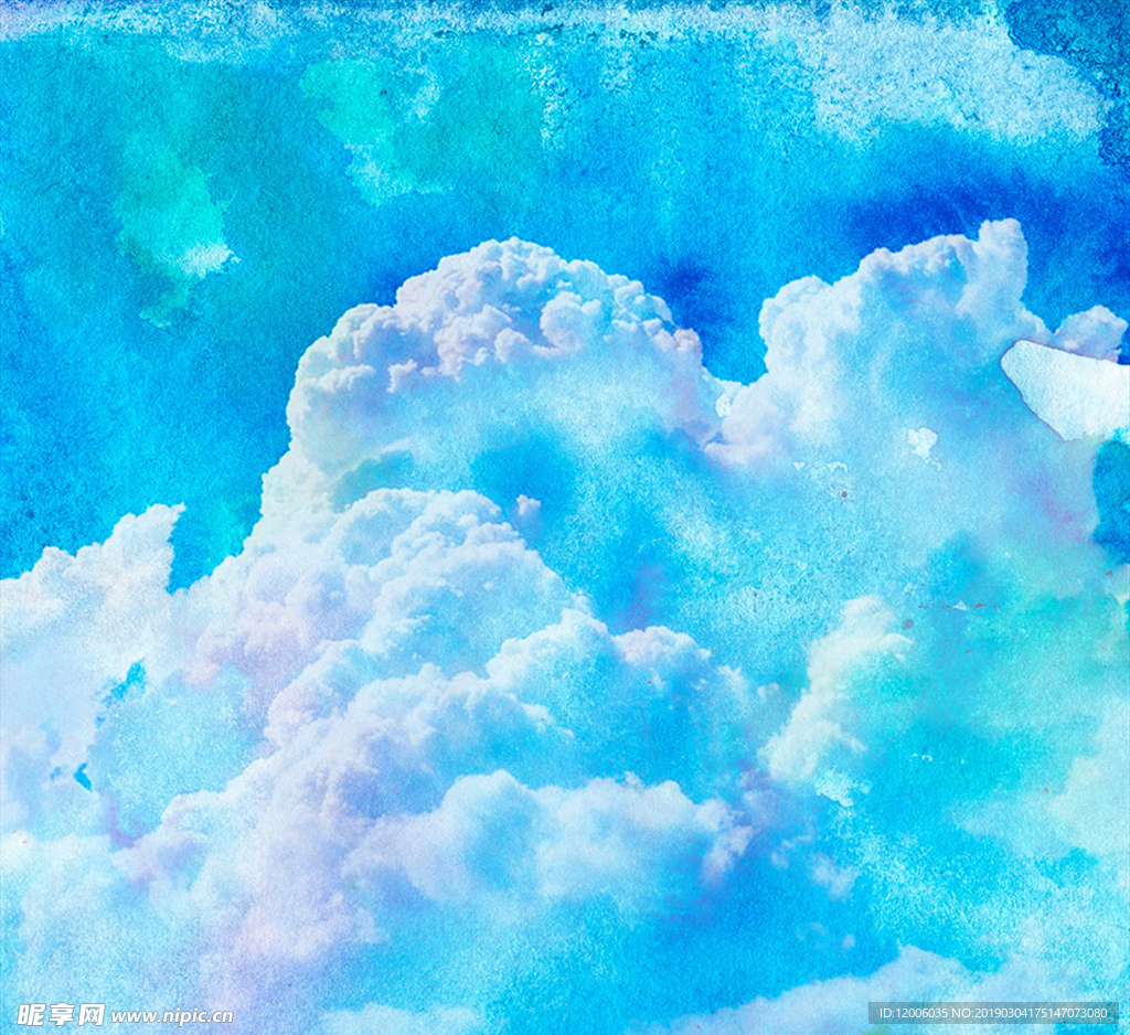 彩绘天空云朵风景矢量素材