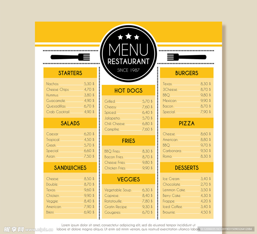 黄色餐馆菜单设计