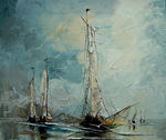 海上帆船油画
