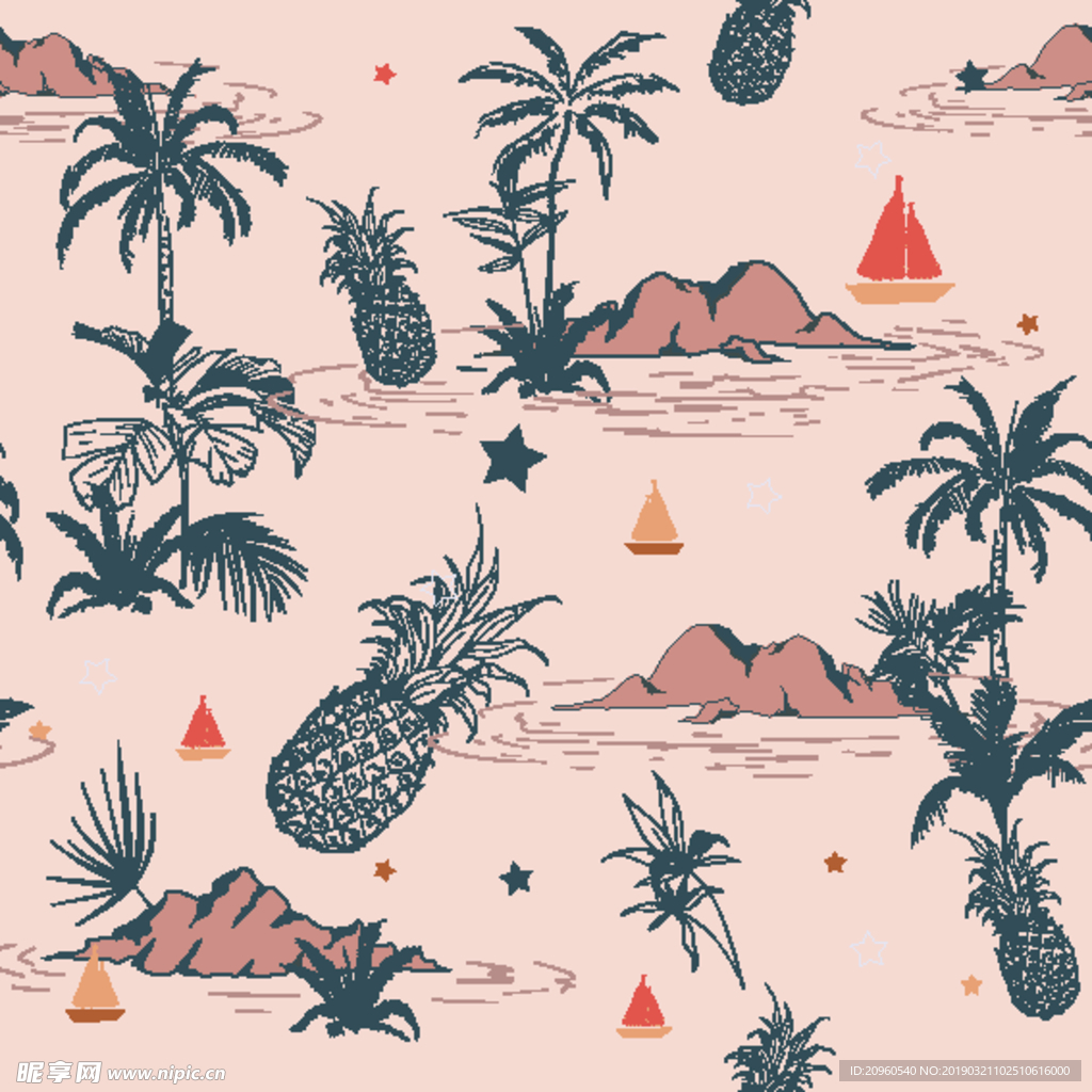 椰树菠萝海滩元素