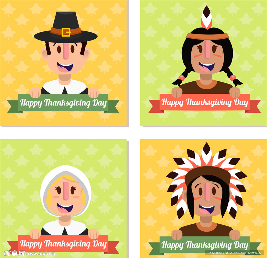 4款卡通感恩节人物头像