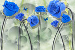 蓝色玫瑰锯齿背景墙