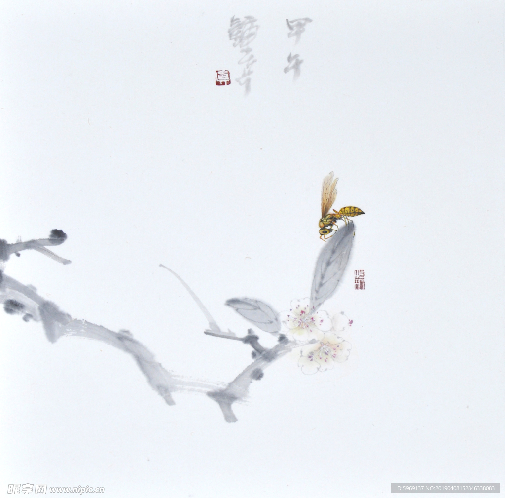 鐘真國草蟲系列手繪國畫水墨花鳥