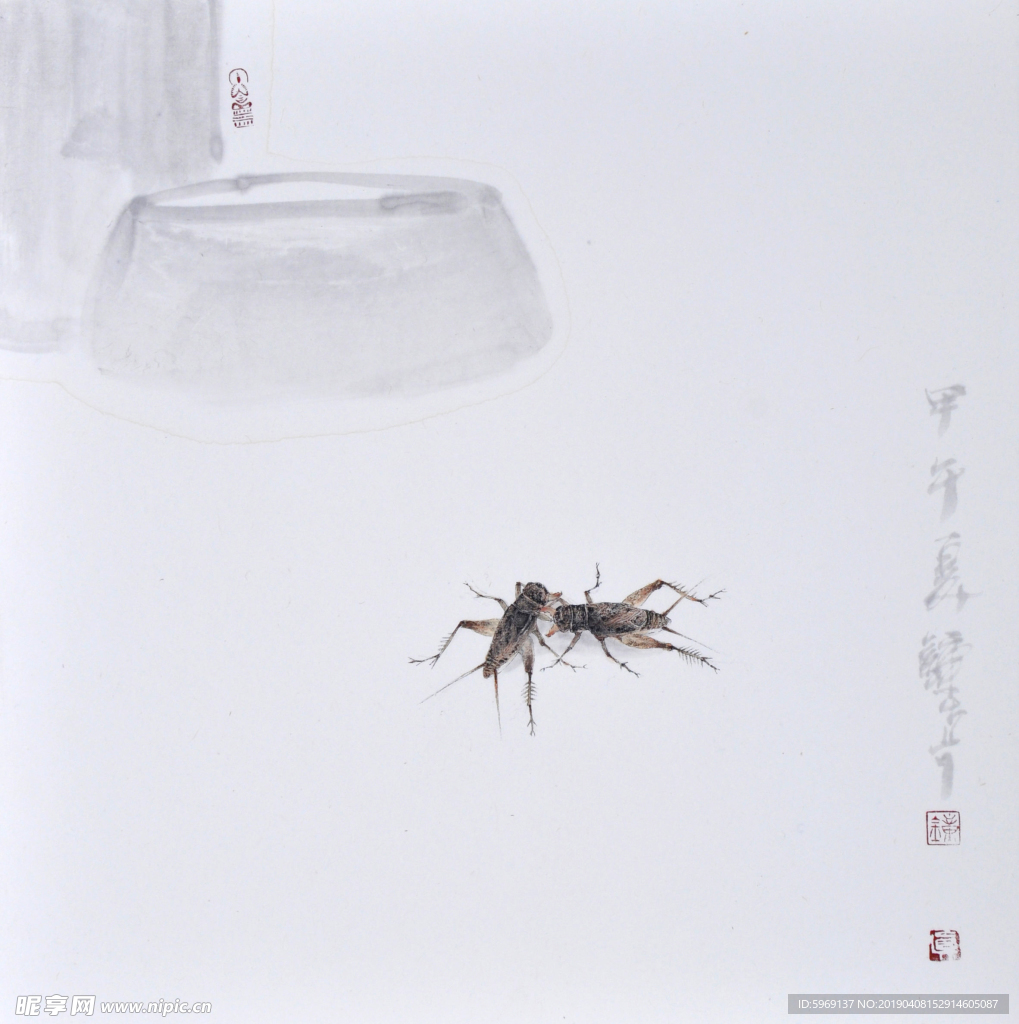 鐘真國草蟲系列手繪國畫水墨花鳥
