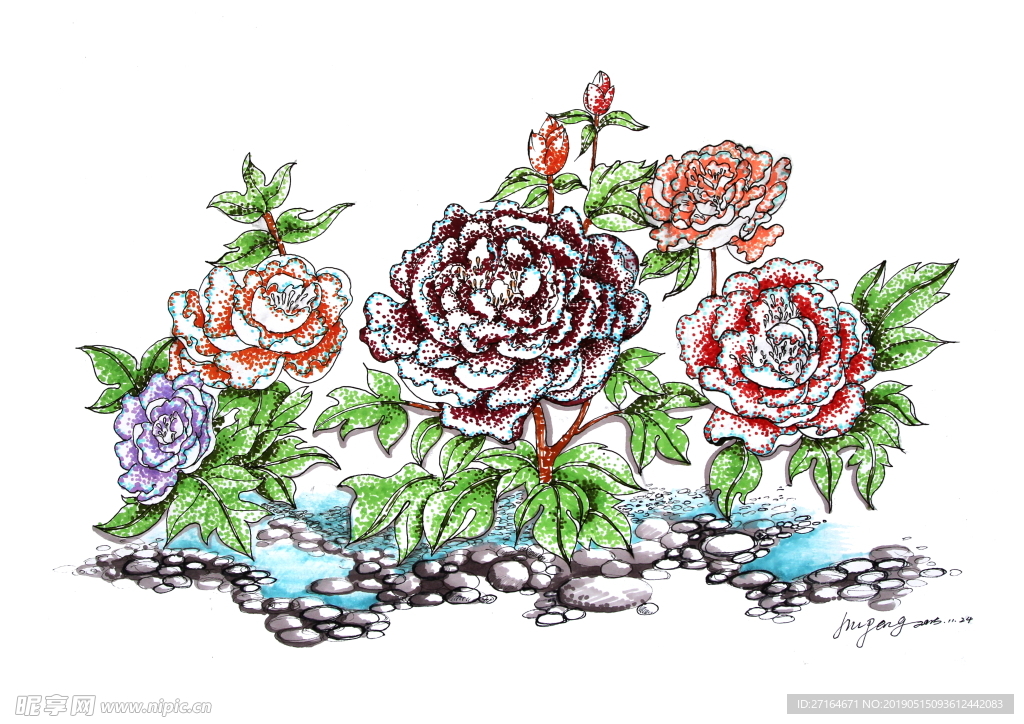 牡丹花雕塑組團