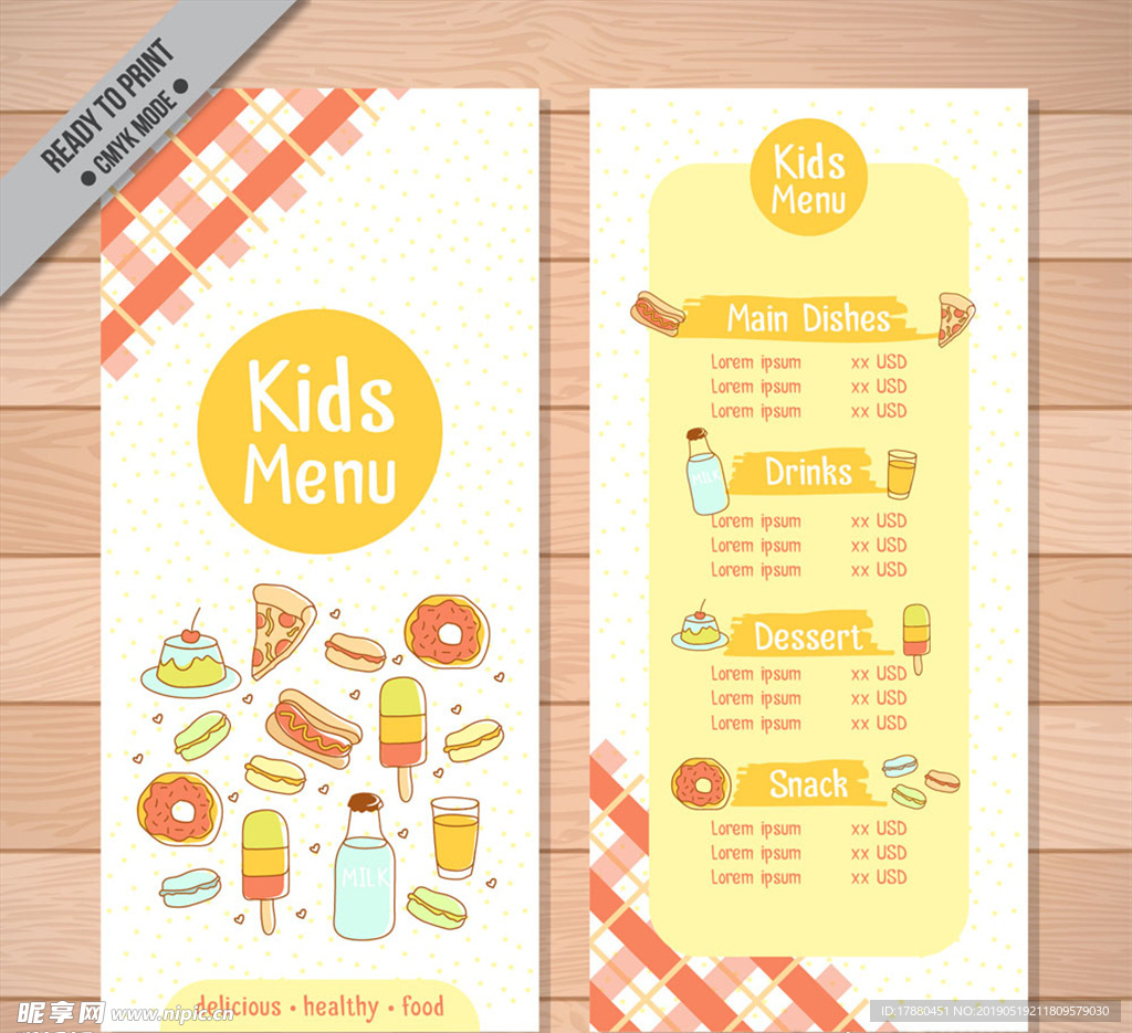 彩绘美味食物儿童菜单