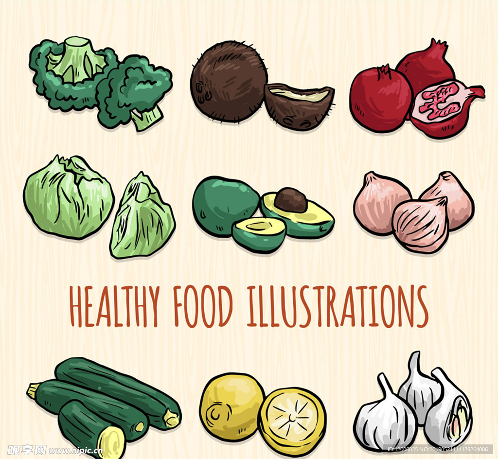 9种彩绘健康蔬菜水果